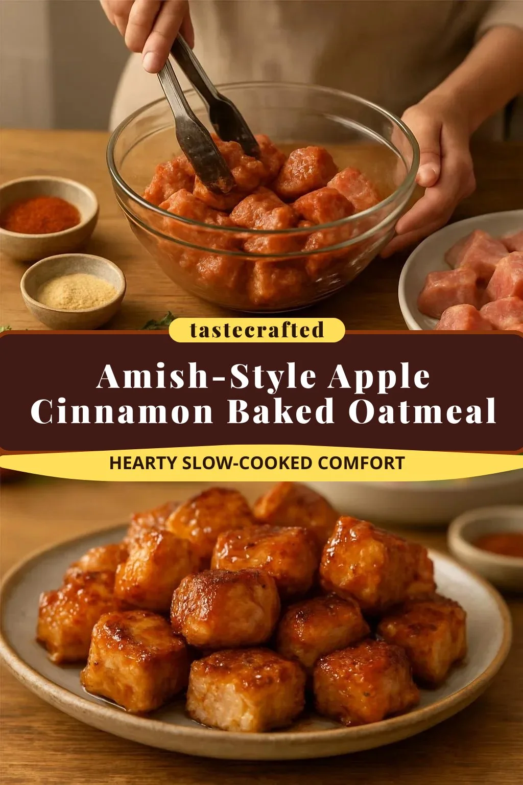 Bowl of Amish-style apple cinnamon baked oatmeal with fresh apple slices and cinnamon