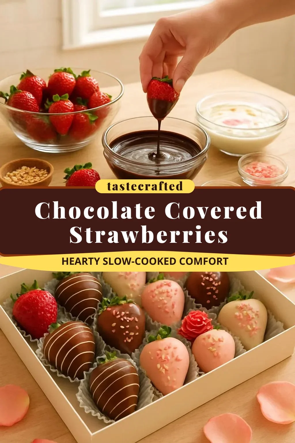 Deliciously dipped chocolate covered strawberries on a white plate