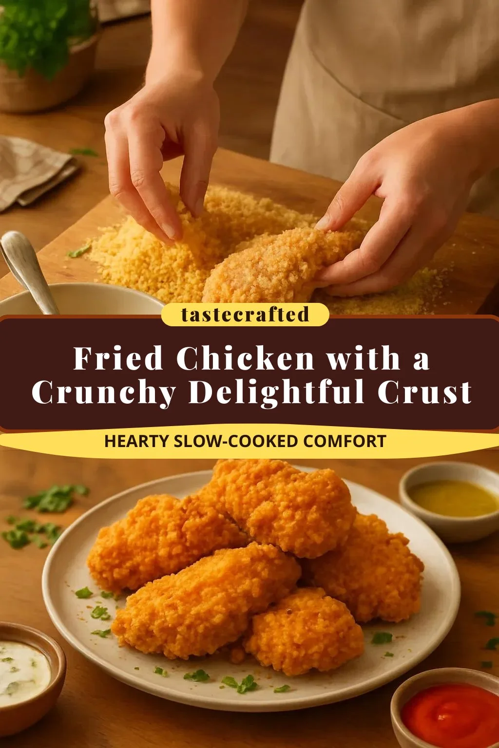 Delicious fried chicken with a crunchy crust served on a plate