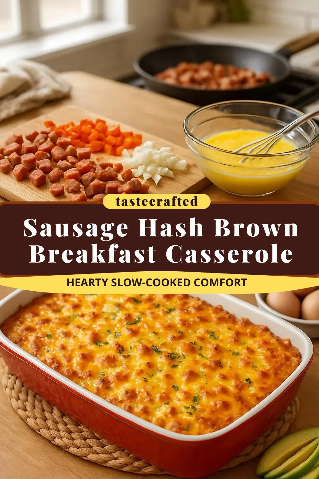 Delicious Sausage Hash Brown Breakfast Casserole with crispy golden hash browns